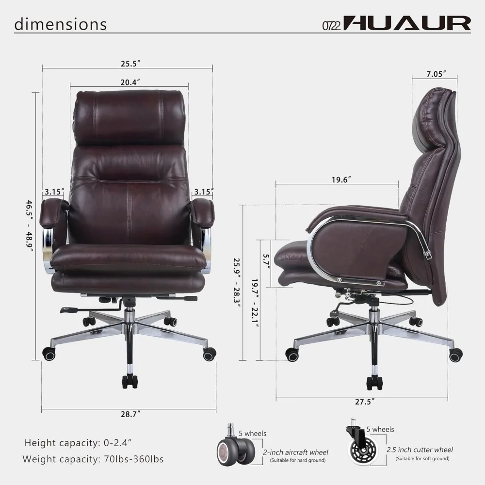 Contemporary High-Back Leather Office Chair with 90-150 Degree Recline and Swivel Base for Home Desk Use, Supporting Up to 360 P
