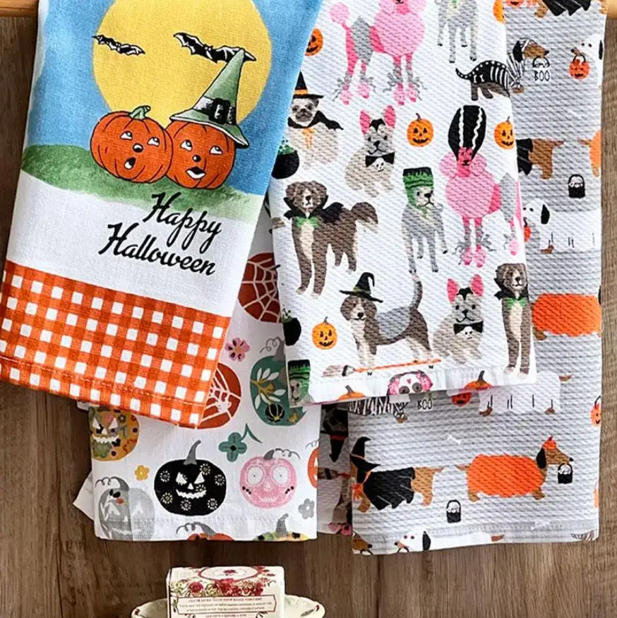 3Pcs 40x65, 70x45cm printed cotton tea towel, kitchen cloth, absorbent household cleaning cloth, towel style randomly sent