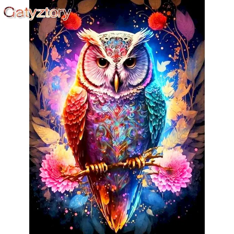 

GATYZTORY Flower Owl Animals DIY Painting By Numbers Modern Wall Art Hand Painted Acrylic Picture For Home Decor 40x50cm