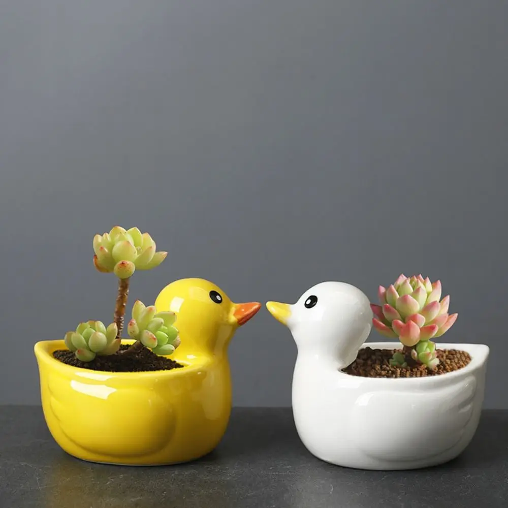 

Garden Ornament Creative Duck Ceramic Flower Pot Handicraft Cute Animal Ornament Vase Simulated Succulent Plant Flowerpot Office