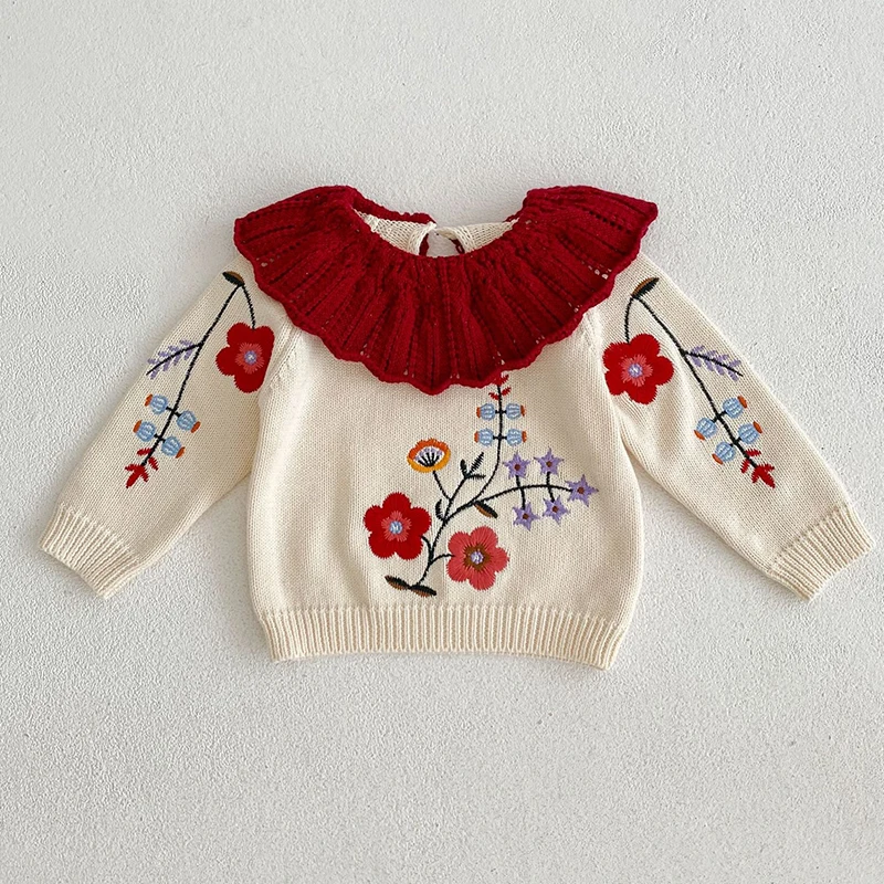 Autumn Spring Children Clothes Toddler Baby Girl Clothes Suit Flower Embroidery Sweater+PP Shorts Infant Baby Girls Clothing Set