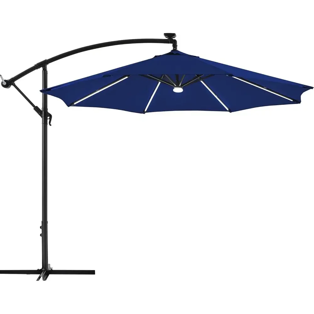 10-Foot R-Powered Outdoor LED Cantilever Umbrella with UV Protection and Wind Resistance, Hanging Sunshade with Strip Lights and