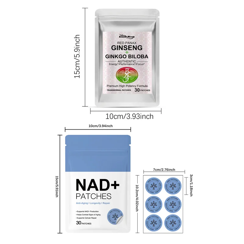 60pcs Combo NAD+ & Red Panax Ginseng Ginkgo Biloba Transdermal Patches 2 Bags Set Natural Body Care Skin Stickers - view 2