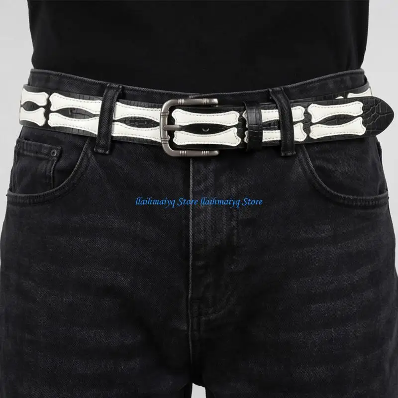 573B Gothic Fashion PU Belt With Skeleton Design Adjustable Waist Strap Unisex