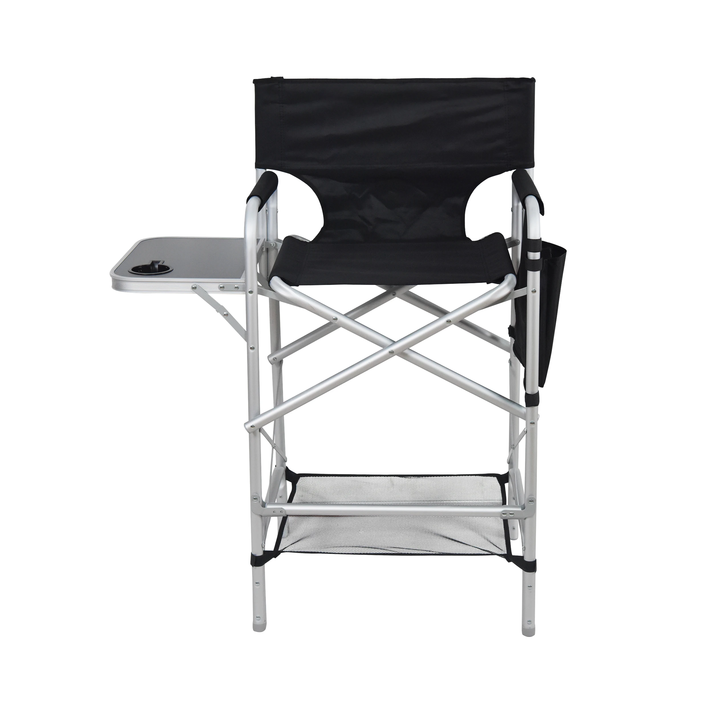 Custom Makeup Artist Camping Folding Portable Tall Polyester Aluminum Director Chair with Side Table and Pocket