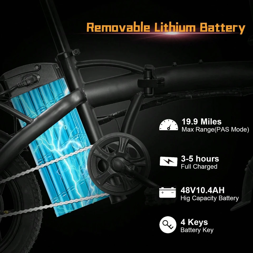 G11 Folding Electric Bike 500W Motor 48V 10.4Ah Battery 14-inch Foldable E-bike 23MPH Dual Seat Dual Disc Brakes City Commuter Electric Bicycle with Basket Phone Holder image 5