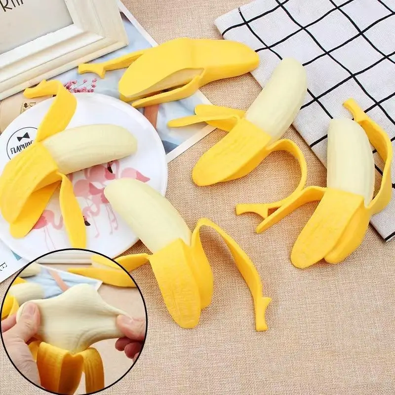 Squishy Stress Relief Banana Toy Realistic Peel Stretchable Slow Rising Sensory Fidget Toy for Office Workers Students Travel
