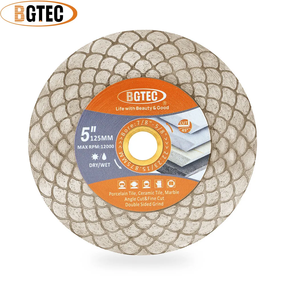 

BGTEC 1pc 4.5" 5" Diamond Cutting Disc Double Side Saw Blade Cut Tile Marble Porcelain Ceramics 115/125mm Fan Shape Saw Blade