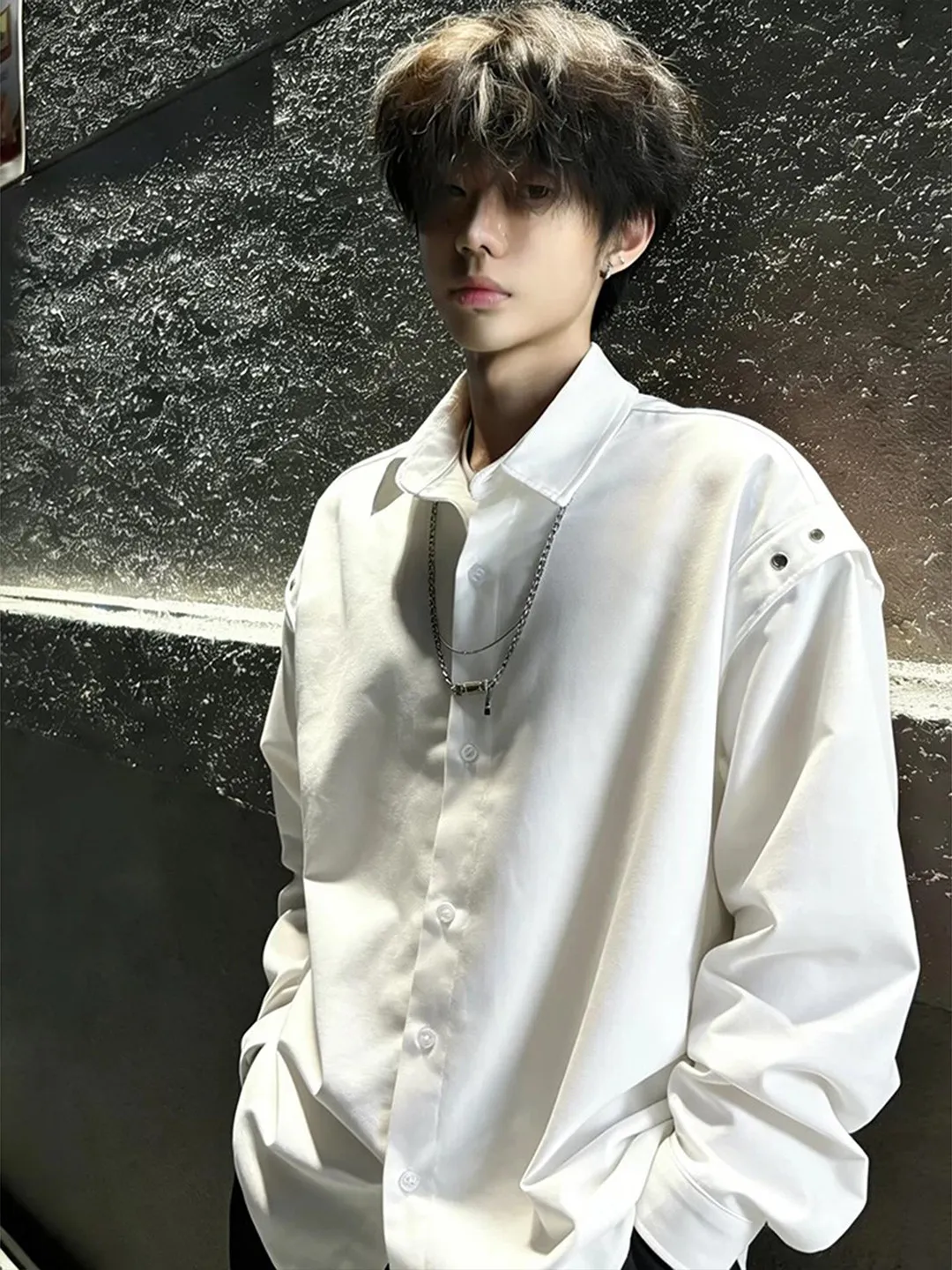 

White Deconstructed Fake Two-Piece Men's Shirt Casual Style Long Sleeve Breathable Comfortable Spring Autumn Fashion Outerwear