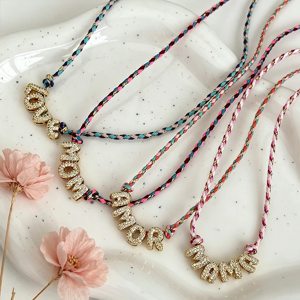 Nuevo Collar con Colgante de Letra Inicial de Diseño Colorido para Mamá, Collar de Moda con Letra de Zirconia MOM LOVE, 