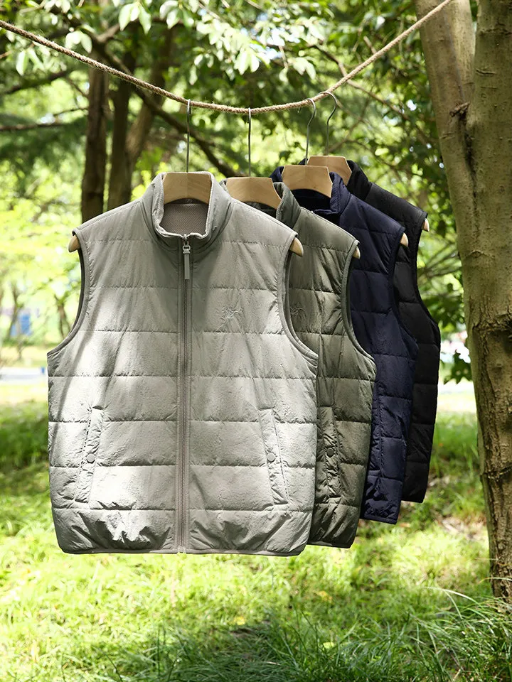 Outdoor Men's Woolen Vest Double-Sided Wearable Warm Windproof Cotton Collar Stand-Up Autumn Winter Casual Style Zipper Closure