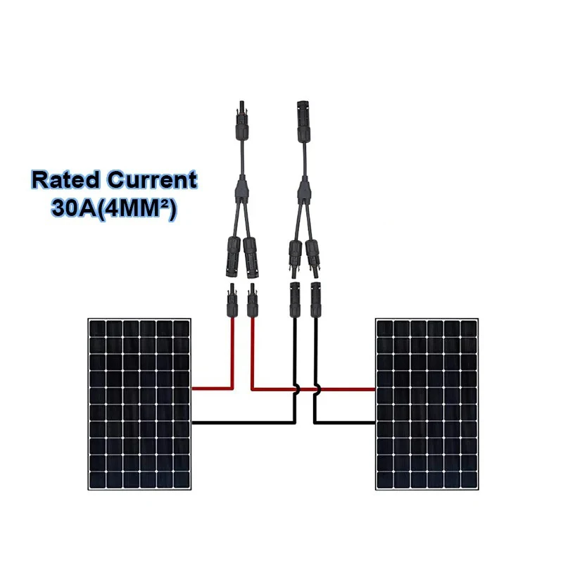 태양광 병렬 커넥터 케이블, 태양광 패널 PV 시스템용 수-암 플러그 포함, 2 인 1, 2 쌍, 1000V 30A