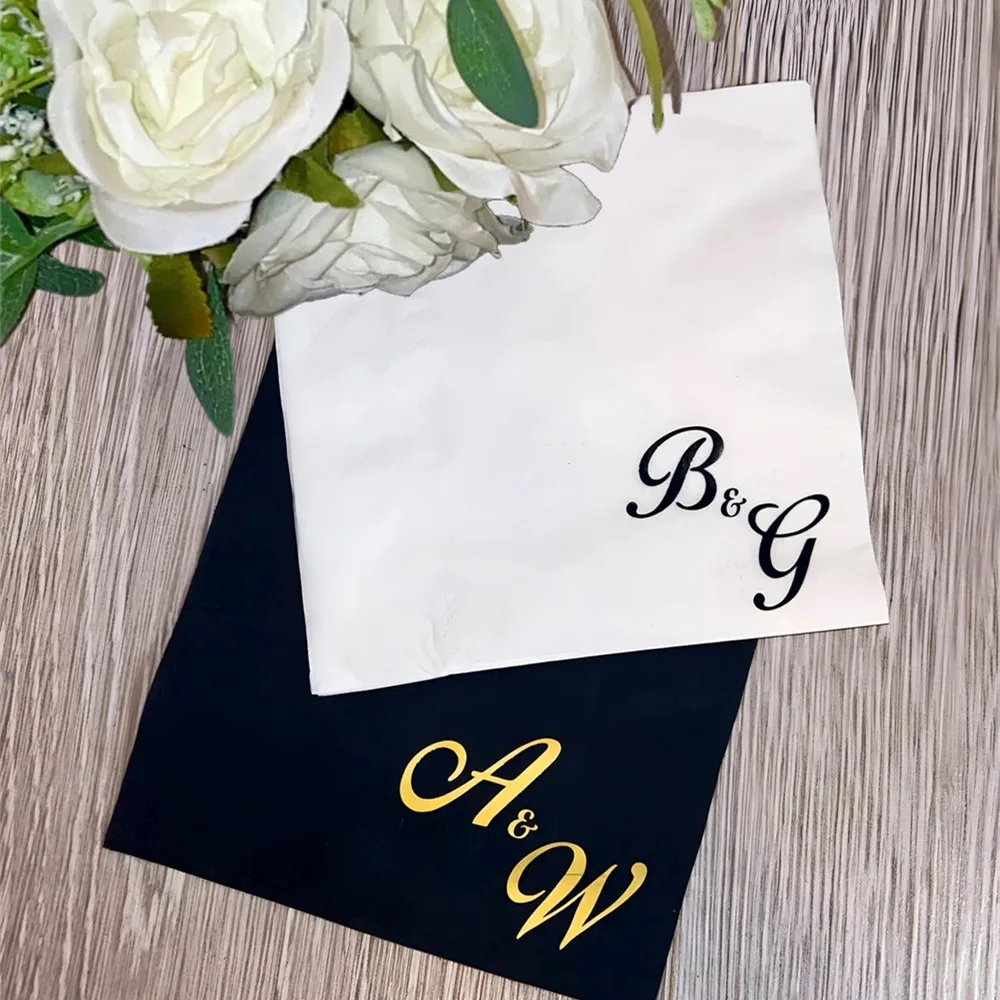 

50PCS Mini Wedding Engagement Napkins, Custom Initial Tissue, Cocktail Napkin, Party Napkin