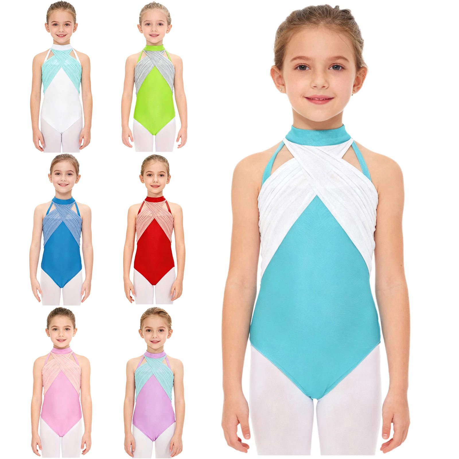 الفتيات الباليه الجمباز يوتار الشكل التزلج الرقص Unitards أكمام لامع شبكة تراكب ارتداءها راقصة الباليه اليوغا Dancewear