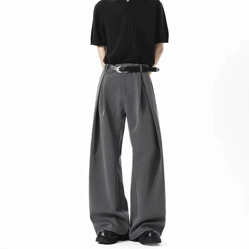 

American Three-dimensional A-line Silhouette Pleated Trousers Men in Summer Loose Drapey Floor-length Trousers