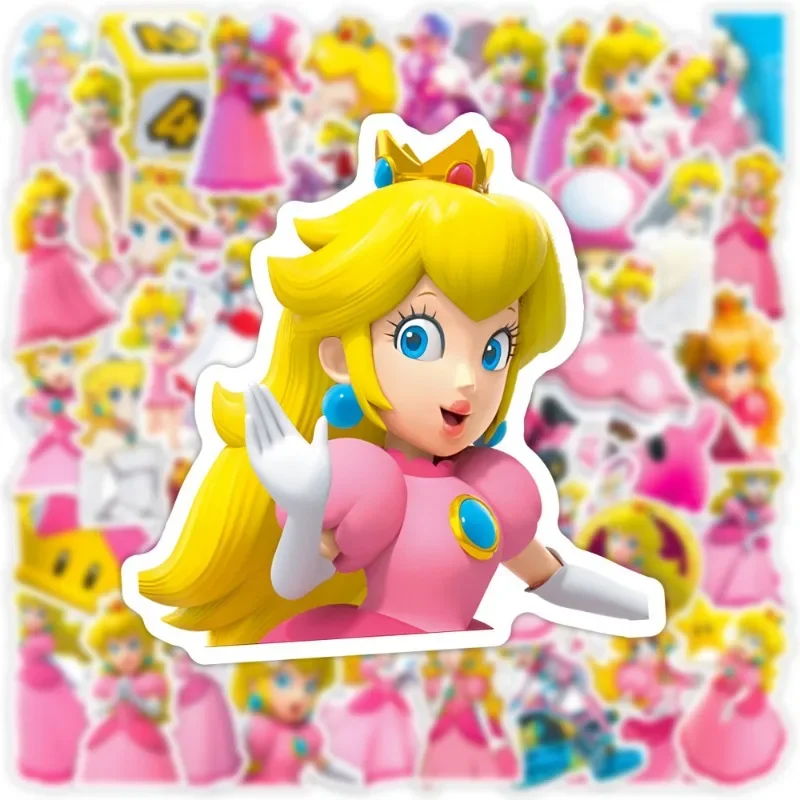 Peach Princess Cute Graffiti Sticker Marios Periphery Notebook Water Cup Waterproof Decoration Handbook Material Sticker 50Pcs