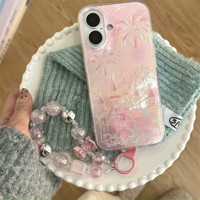 Funda para Teléfono con Diseño de Castillo de Princesa Kawaii, Carroza de Cuentos de Hadas Rosada, para iPhone 17 16 15 14 13 Pro Max, Carcasa con Dibujos Animados