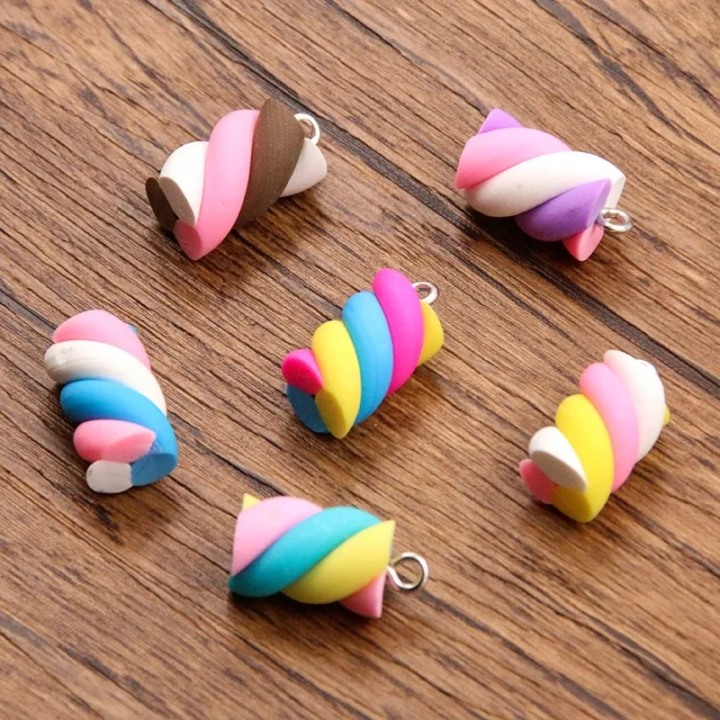 10pcs Small 10x20MM Six-Color Kawaii 3D Cotton Candy Charms Cute Snack Pendants DIY Accessories For Making Earrings