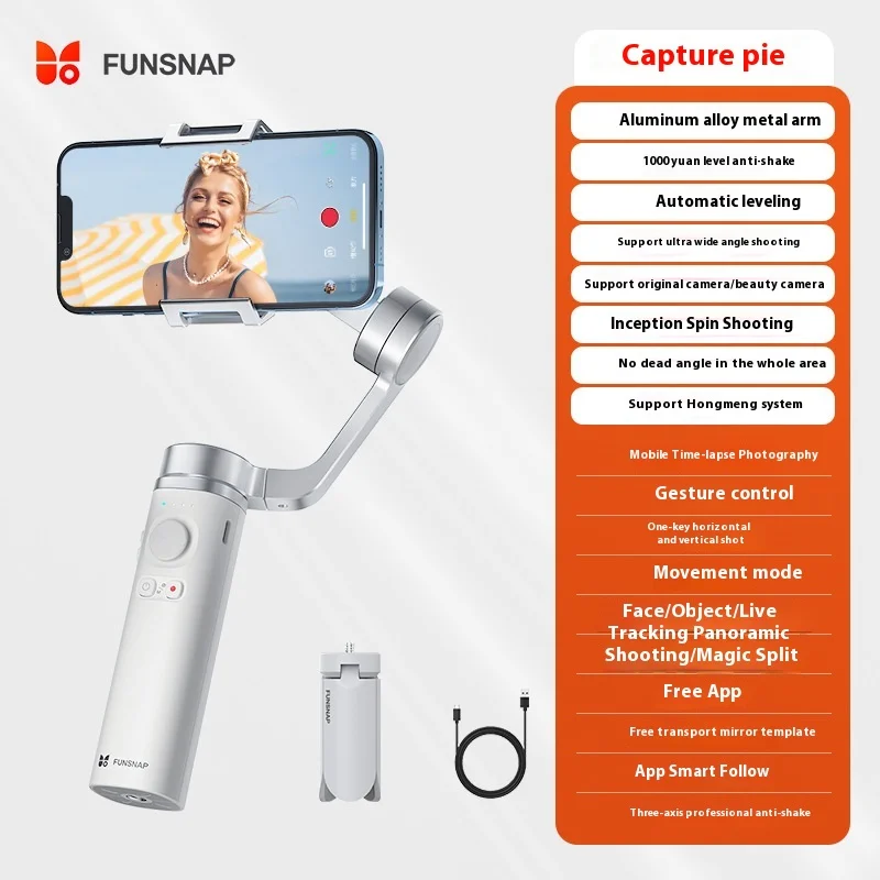 Original Funsnap Capture 3-Axis Handheld Gimbal Stabilizer Phone Selfie Stick Custom Smartphone Tripod For iphone Android Tiktok