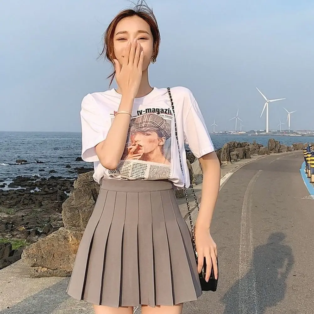 Casual High Waist Pleated Mini Skirt Women Summer British Style Elastic Slim Fit Trendy Fashion A Line Short Skirts