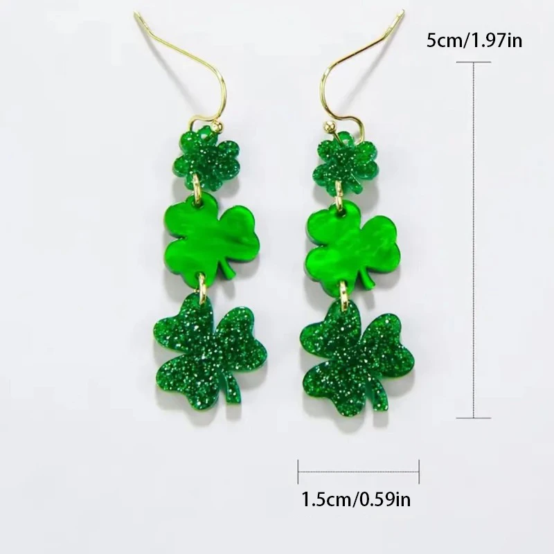 Fashion Green Clover Earrings For Women Fashoin Glitter Acrylic Drop Earrings Holiday St. Patrick Jewelry Gift