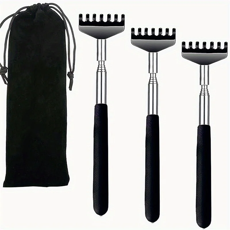 3PCS Back Extendable Scratchers Stainless Steel Telescopic Scratching Massager Extendable Telescoping Anti-itch Tool Relax Back