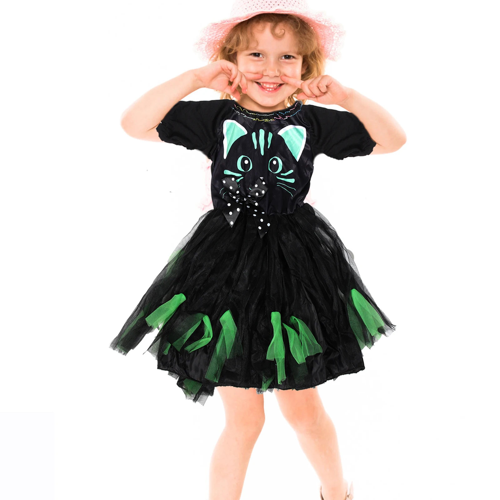 

Костюм черной ведьмы для девочек, детский костюм кошки на Хэллоуин, комплект, милое платье для косплея, удобный детский наряд кошки, маскарад, карнавал