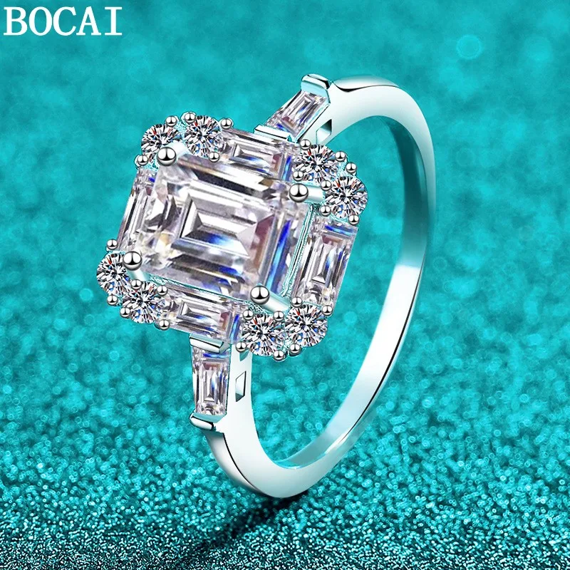 2ct Moissanite S925 Silver Jewelry Exquisite And Fashionable Geometric Chamfered Square Engagement Ring Women's Selected Gift
