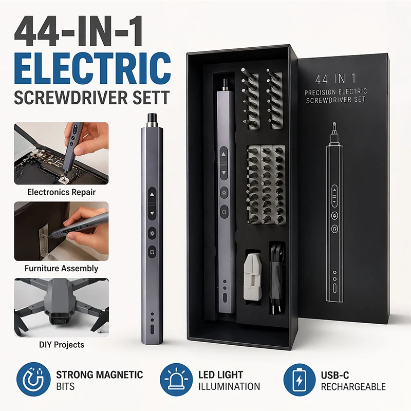 Precision 44-in-1 Pen-Style Electric Screwdriver Set Rechargeable Cordless with LED Light Tool for Phone Computer Watch Repair