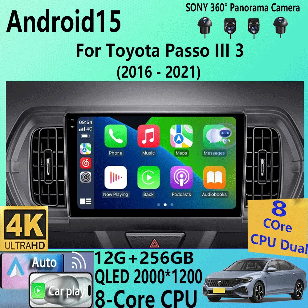 Android15 for Toyota Passo III 3 2016 - 2021 autoradio con driver destro  Multimedia Wireless Carplay 5G wifi BT navigazione GPS