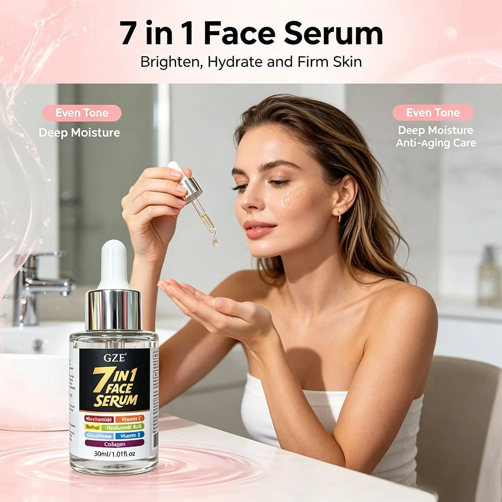 GZE 7 In 1 Multi-Active Face Serum, Niacinamide Vitamin C Retinol Collagen, Brighten Dull Skin, Wrinkle Reducing Hydrating Serum