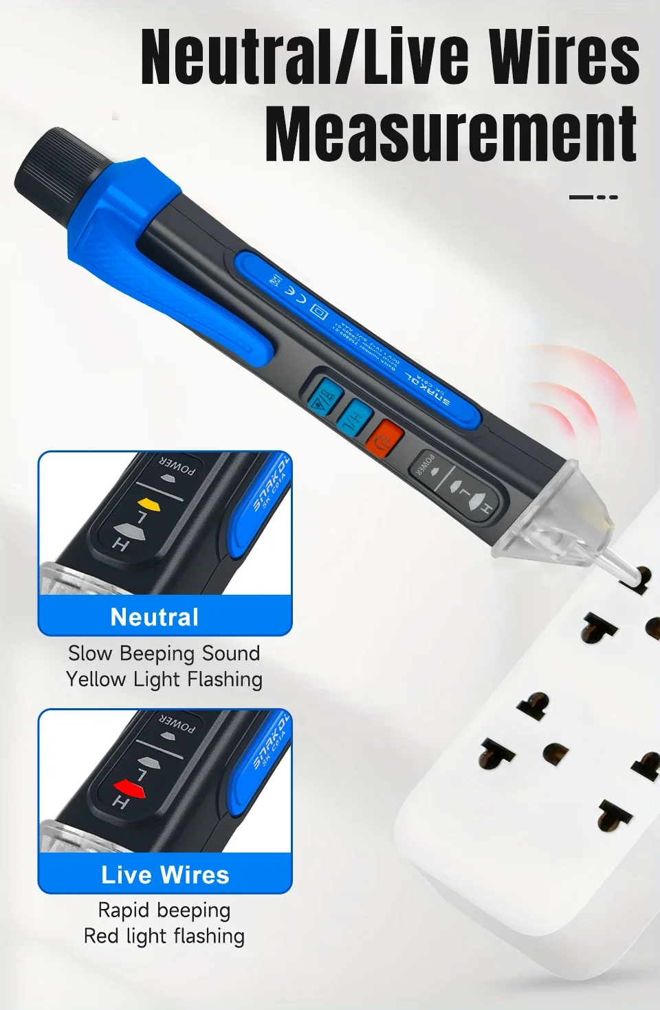 SNAKOL SK-C01A Berührungsloser AC-Spannungsprüfer mit Einstellbarer Empfindlichkeit, Leiter- und Neutralleiter-Fehlerpunktfinder, Elektrischer Teststift – Detail 10