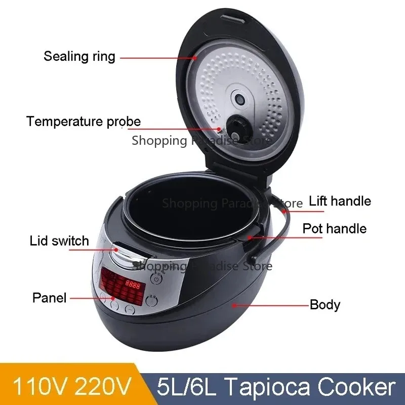110V 220V 5L 6L Small Bubble Tea Pearl Cooking Cooker Machine Tapioca Ball Cooker Pot Sago Electric Cooker