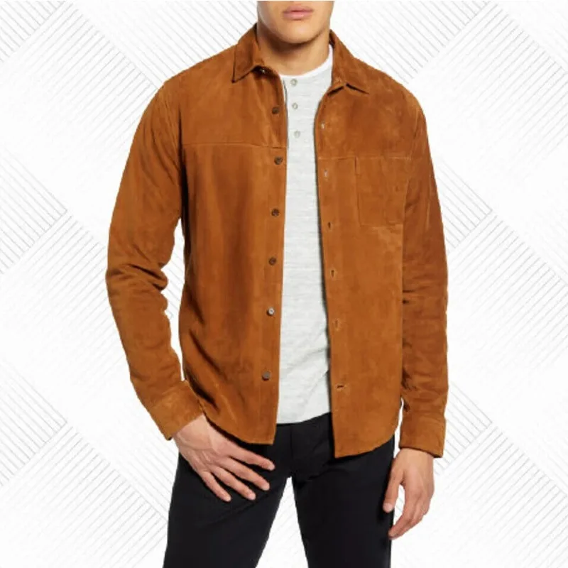 Men's Tan Suede Shirt Premium Quality Soft Suede Causal Overshirt