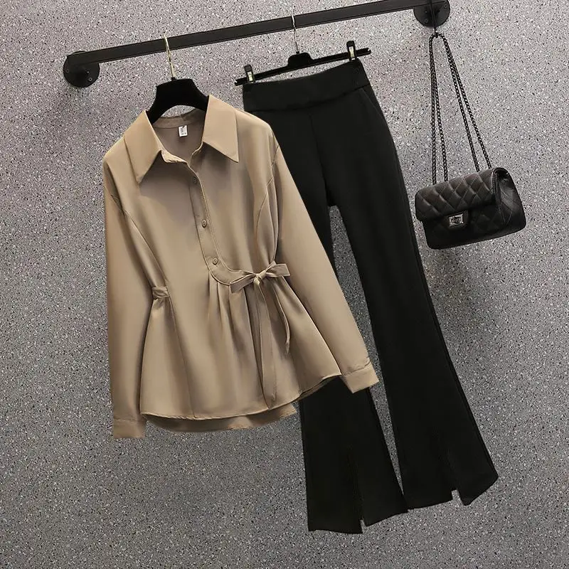 Spring and Autumn Elegance Celebrity's Age Reducing and Slimming Design Sense Top Split Slim Pants Two Piece Set