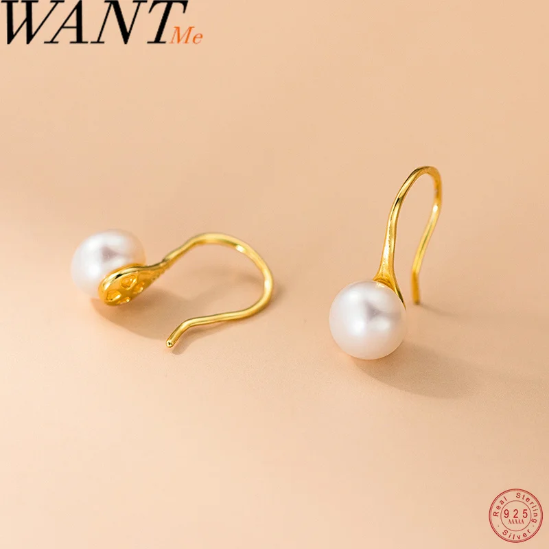 WANTME 925 فضة طبيعي الباروك اللؤلؤ الأذن هوك للنساء موضة بسيطة تصميم فرنسي أقراط مجوهرات اكسسوارات #1