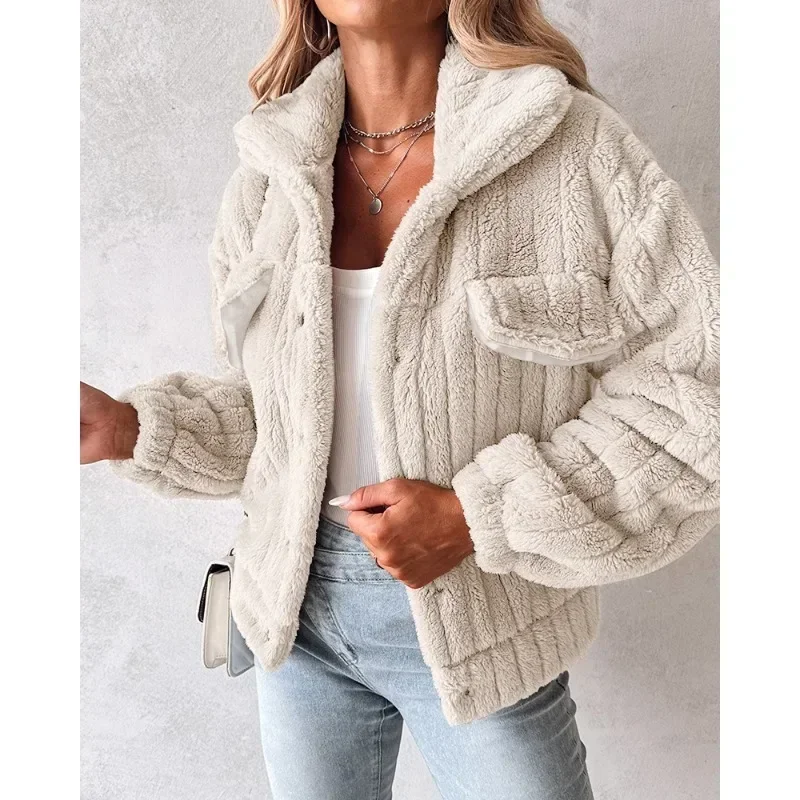 Giacca Teddy abbottonata con colletto rovesciato Y2K vestiti eleganti donna elegante inverno manica lunga peluche sciolto caldo cappotto spesso