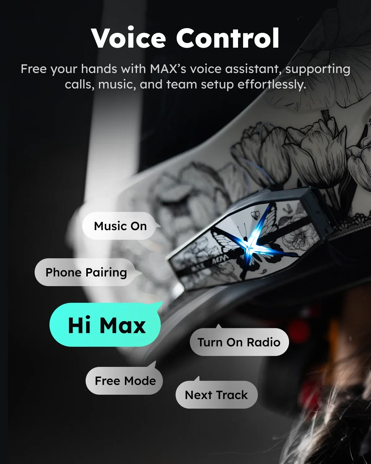 ASMAX F1 PRO MAX دراجة نارية بلوتوث إنترفون 45 ملم سماعات خوذة، اتصالات شبكية، تحكم صوتي AI، بطارية 1350 مللي أمبير في الساعة