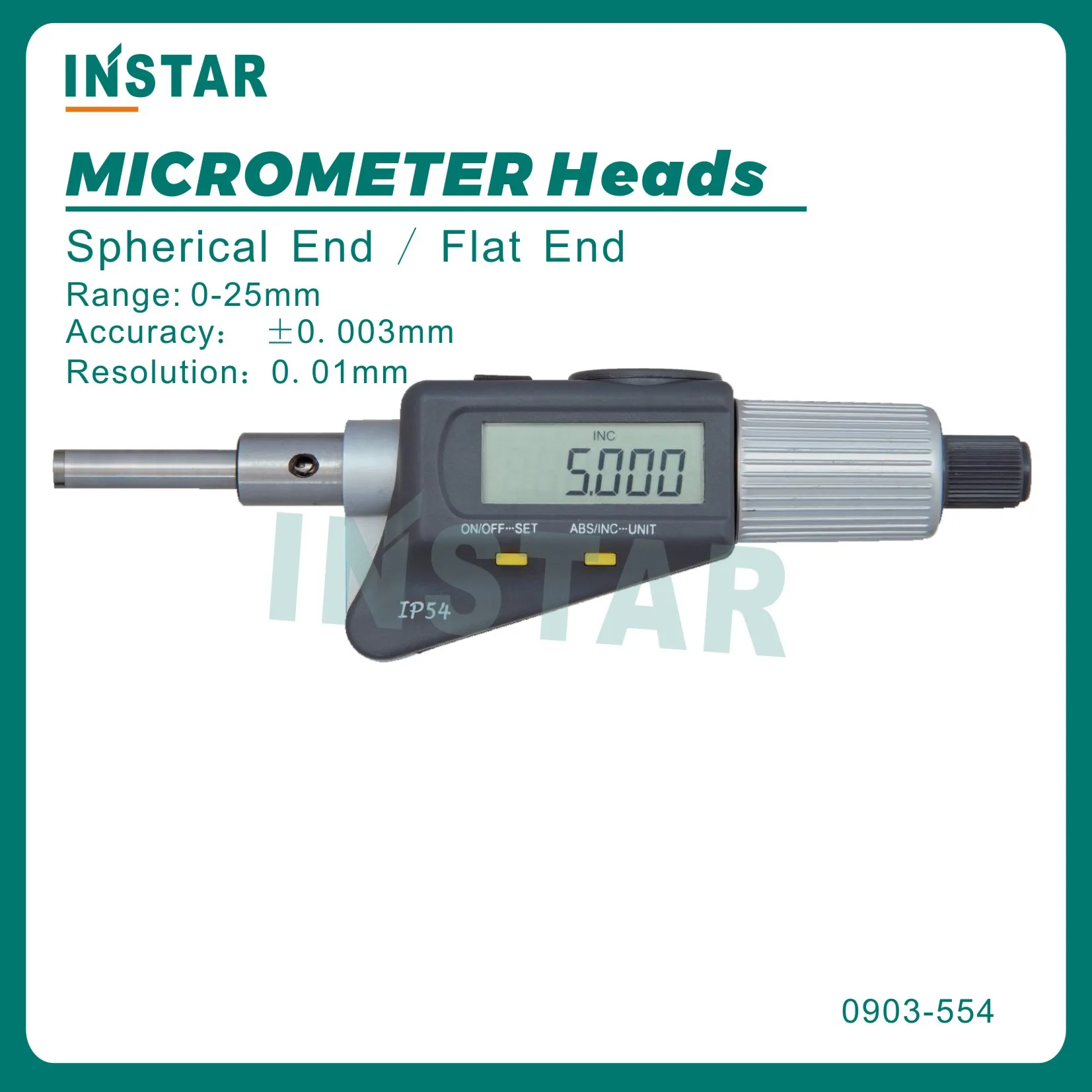 

Digital Micrometer Heads 0-25mm x 0.001mm Flat End and Spherical End DIN863 IP54 Proof Industrial Quality