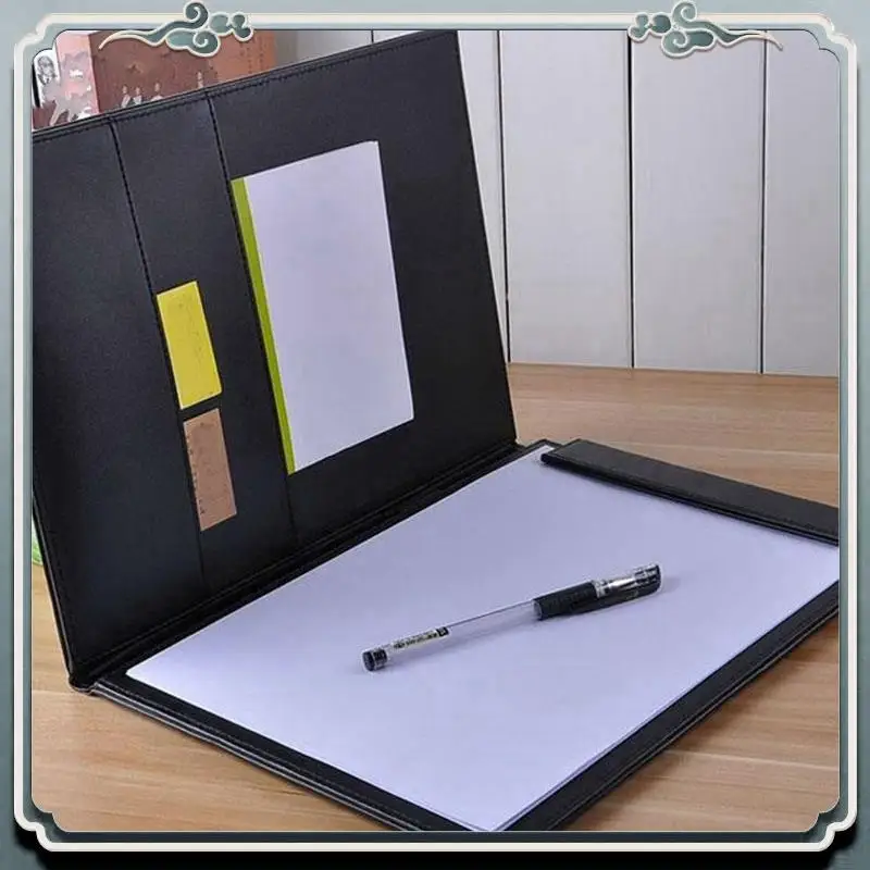 Premium Pu Leather A4 Writing Clipboard Business Notepad Clip Boards Meeting Conference Document Organizer File Folders Paper Re