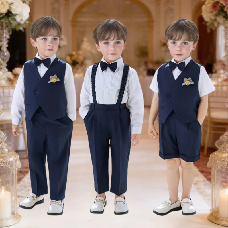 Boys' Formal Wear Spring Summer New Vest Set Children's Suit British Wedding Flower Boy Hosting Stage Show Performance Suit