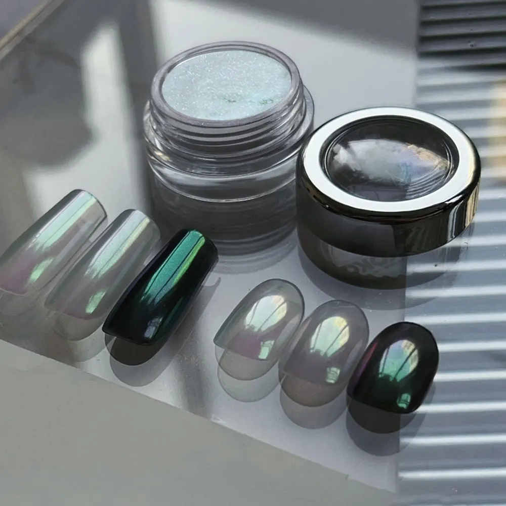 6 colores brillo Aurora polarizado uñas frotar polvo fino iridiscente Aurora uñas cromo polvo DIY espejo mágico Aurora polvo