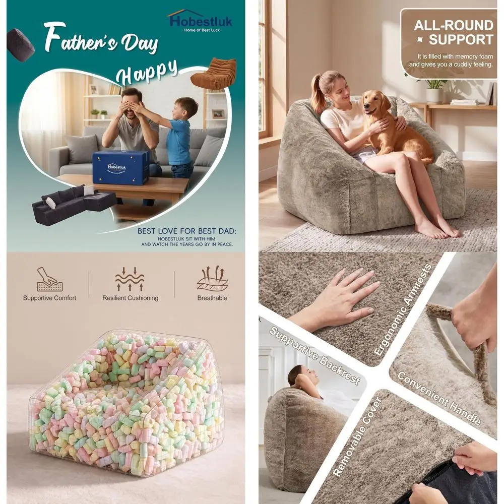 Giant Bean Bag Chair Memory oam illed Soa Chair Bean Bag or Adults/Teens/Kids, Oversized Lazy Accent Comy Stued Beag Soa or Livi