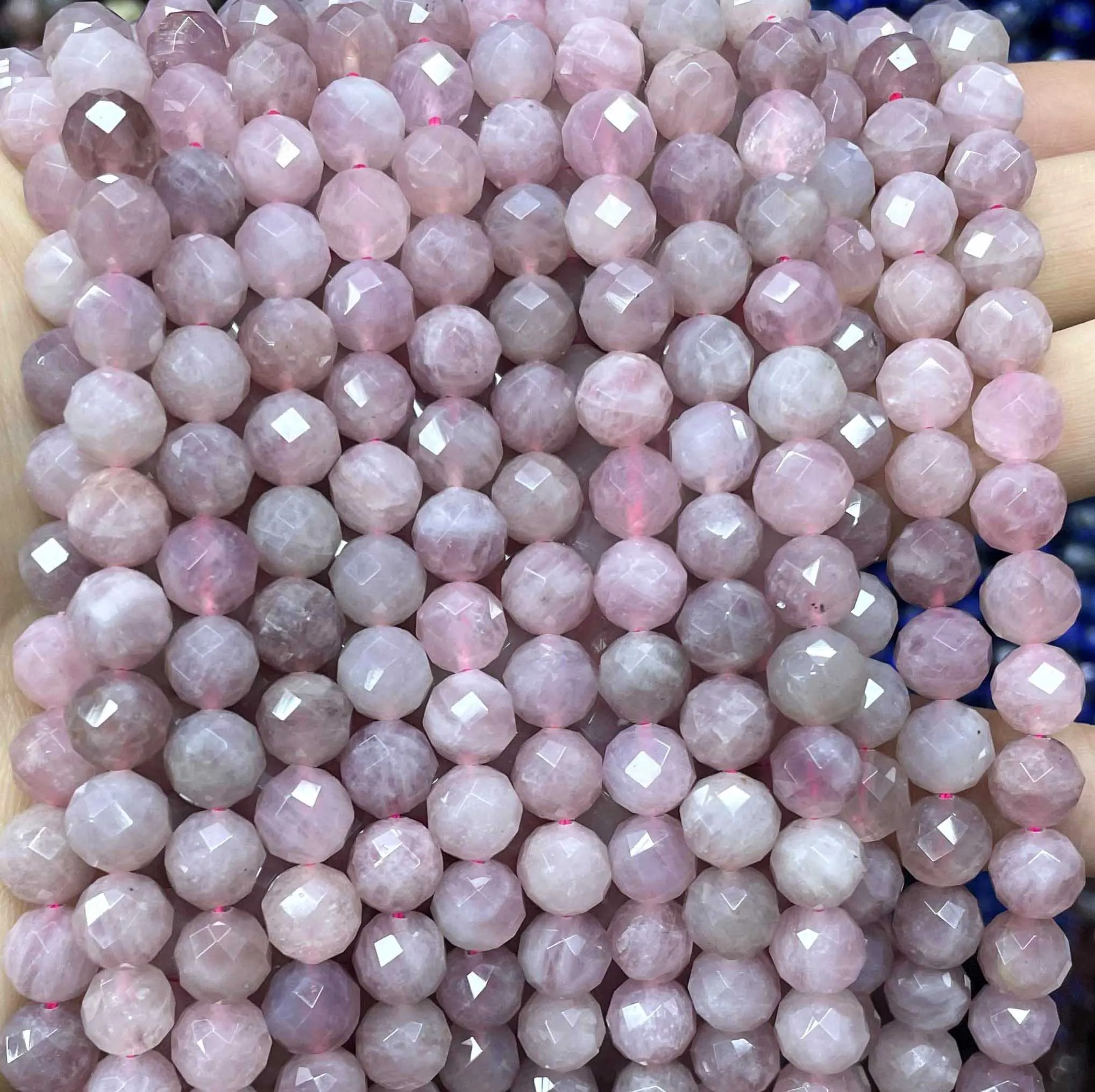 Faceted Natural Stone Pink Rose Quartz Round Gemstone Spacer Beads For Jewelry Making DIY Accessories 6/8/10MM 7.5\'\'inches