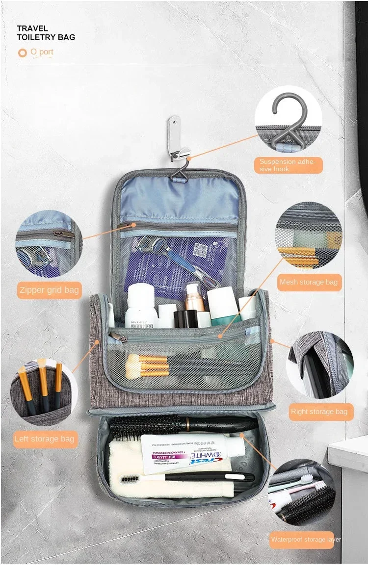 Reise-Toilettentasche mit Trocken-Nass-Trennung und Haken, Große Kapazität, Hängende Kosmetik-Organizer-Tasche für Männer und Frauen, Tragbare Waschtasche – Detail 5