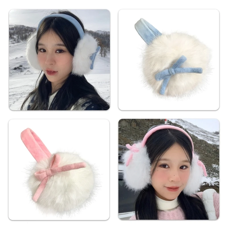 Soft Plush Bowknot Ear Muffs For Women Teens Girl Winter Warmth Cold Weather Accessories Ear Covers for Outdoor Activity
