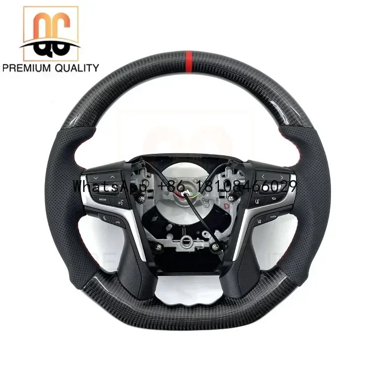 

Less quantity in stock real carbon fiber flat bottom perforated leather steering wheel for Land Cruiser FJ200 LC200