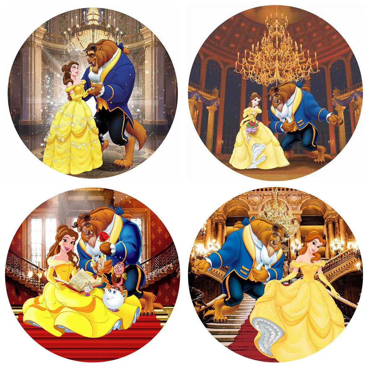 

Princess Belle Backdrop Beauty and The Beast Circle Background Birthday Party Decor Round Photography Cylinders Elastic