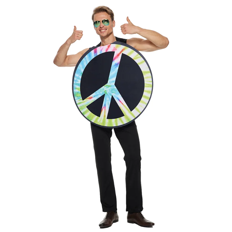 60s 70s Hippie Costume for Adult Peace Sign Funny Super Bigger Peace Sign Halloween Costume Carnival Easter Purim Fancy Dress