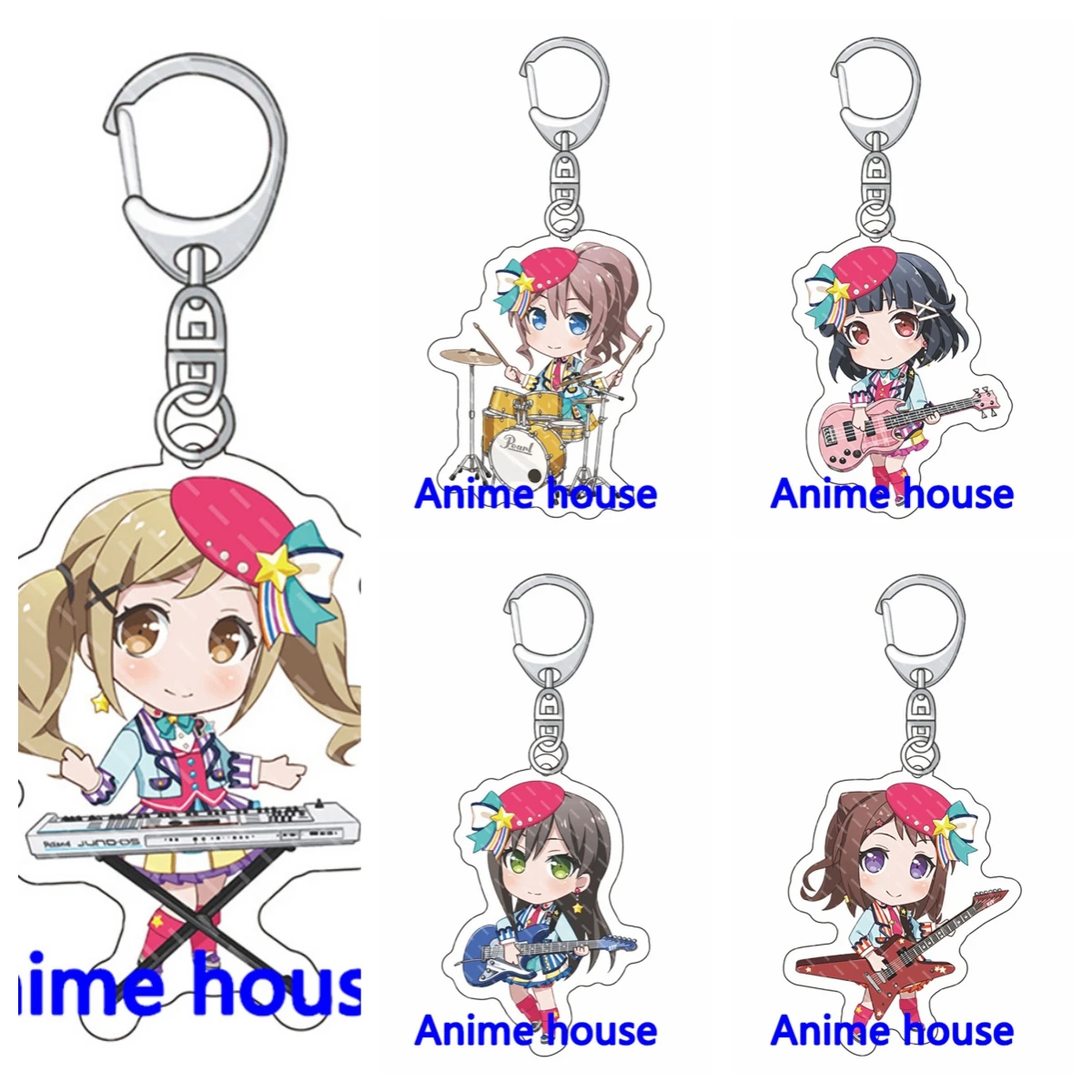 BanG Dream! Keychain Toyama Kasumi Ran Mitake Cute Figures Acrylic Key Chain Ring Holder Otaku Gift School Bag Charm Accessories